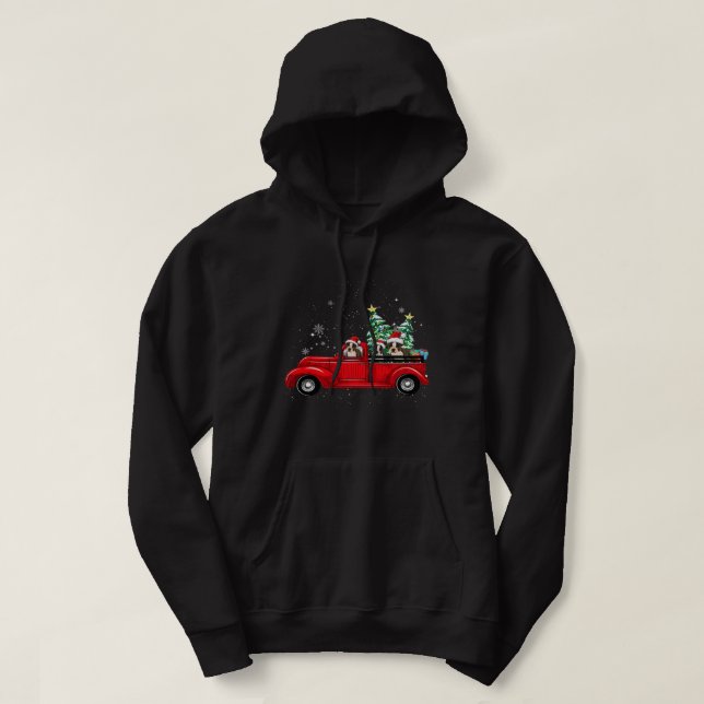 Boston Terrier Hund Driving Julafton Lastbil jul Hoodie (Design framsida)