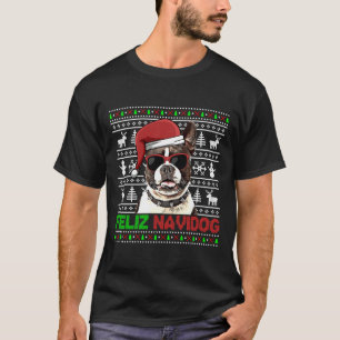 Boston Terrier Hund Feliz Navidog Funny jul T Shirt