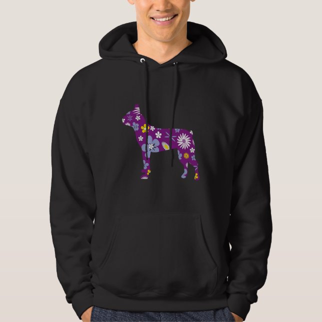 Boston Terrier Hund Flowers Mönster Funny Idea for Hoodie (Framsida)