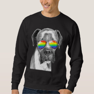 Boston Terrier Hund Gay pride Flagga Sunglasses Lg Lång Ärmad Tröja