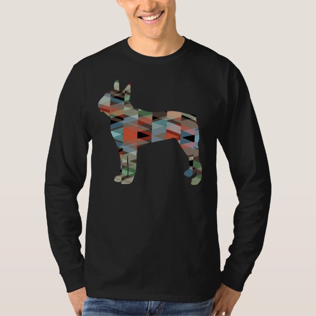 Boston Terrier Hund Geometric Mönster Silhouette P T Shirt (Framsida)