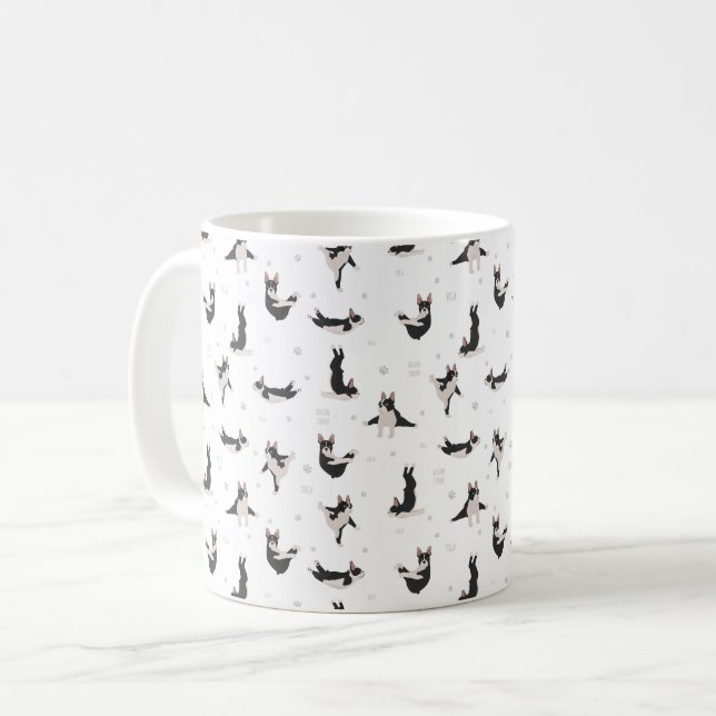 Boston Terrier hund gör yoga Kaffemugg (Framsida vänster)