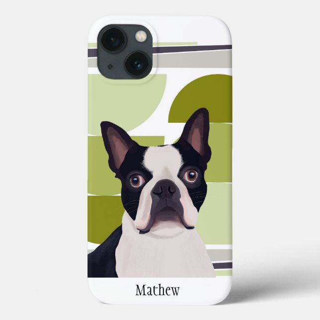 Boston Terrier Hund - Grönt Geometric (Baksida)