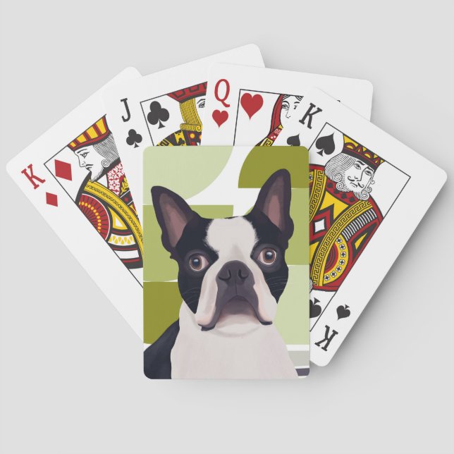 Boston Terrier Hund - Grönt Geometric Casinokort (Baksidan)