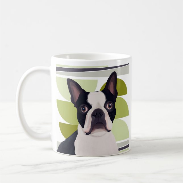 Boston Terrier Hund - Grönt Geometric Kaffemugg (Vänster)