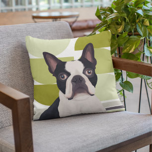 Boston Terrier Hund - Grönt Geometric Kudde