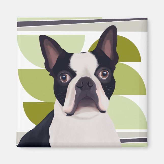 Boston Terrier Hund - Grönt Geometric Magnet (Framsidan)