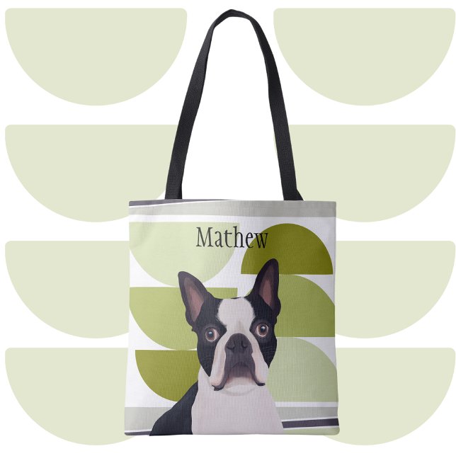 Boston Terrier Hund - Grönt Geometric Tygkasse (Skapare uppladdad)