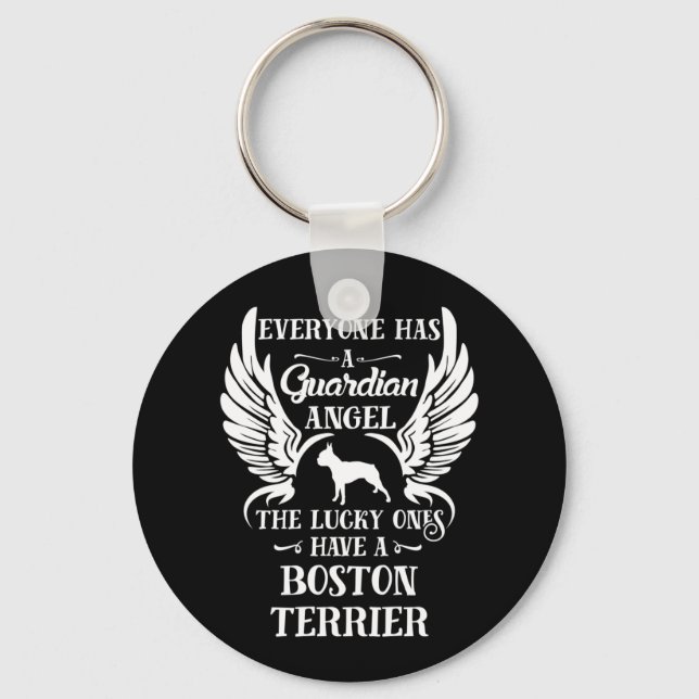 Boston Terrier Hund Guardian Angel Nyckelring (Framsida)