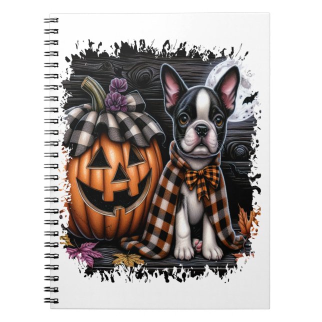 Boston Terrier Hund Halloween Anteckningsbok (Framsidan)