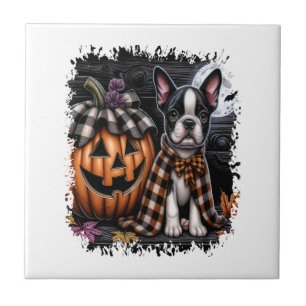 Boston Terrier Hund Halloween Kakelplatta