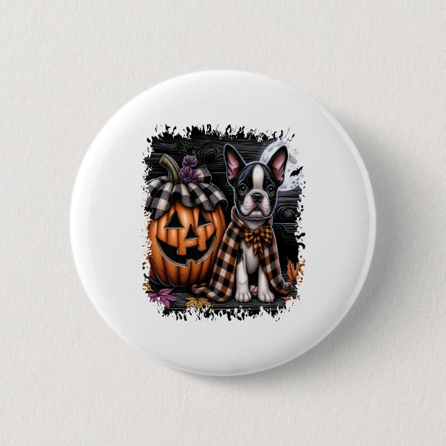 Boston Terrier Hund Halloween Knapp (Framsida)