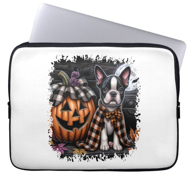 Boston Terrier Hund Halloween Laptop Fodral (Framsidan)