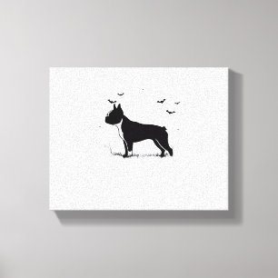Boston Terrier Hund - Halloween Måne Silhouette Ov Canvastryck