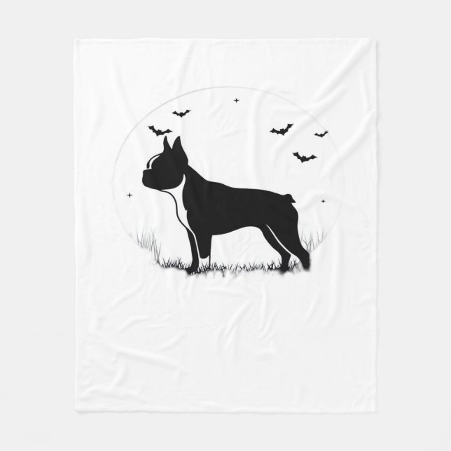 Boston Terrier Hund - Halloween Måne Silhouette Ov Fleecefilt (Framsidan)