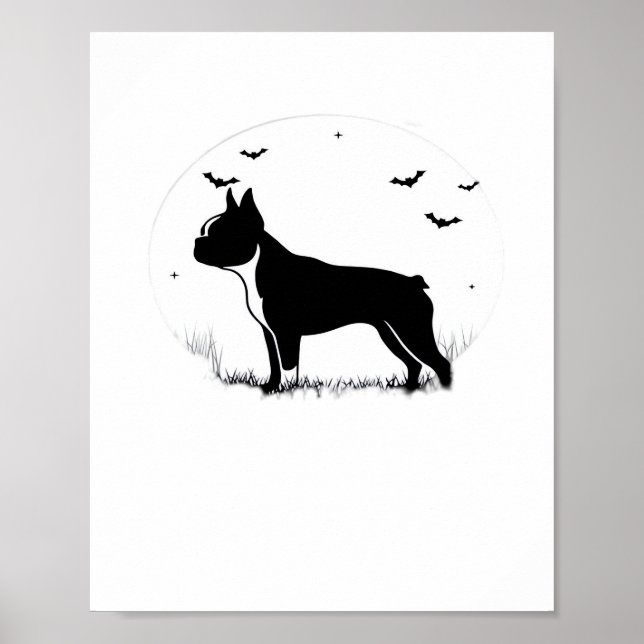 Boston Terrier Hund - Halloween Måne Silhouette Ov Poster (Framsidan)