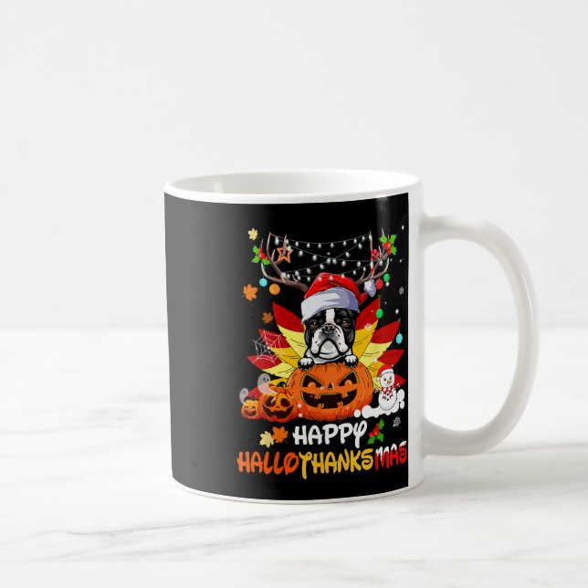 Boston Terrier Hund Halloween och God jul Kaffemugg (Höger)