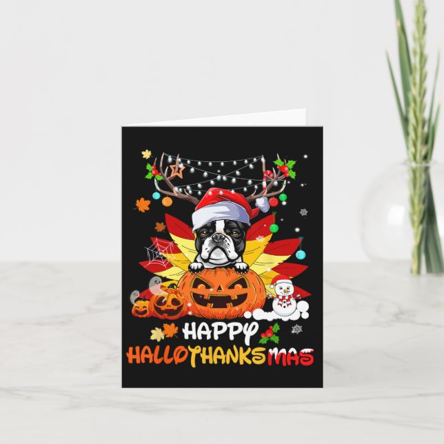 Boston Terrier Hund Halloween och God jul Kort (Framsida)