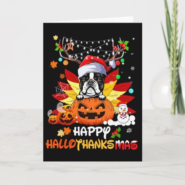 Boston Terrier Hund Halloween Och God Jul  Kort (Framsida)