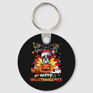 Boston Terrier Hund Halloween Och God Jul Nyckelring