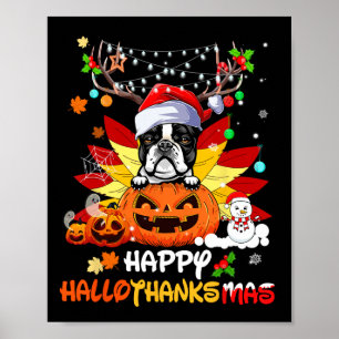 Boston Terrier Hund Halloween och God jul Poster