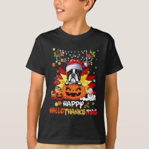 Boston Terrier Hund Halloween och God jul T Shirt