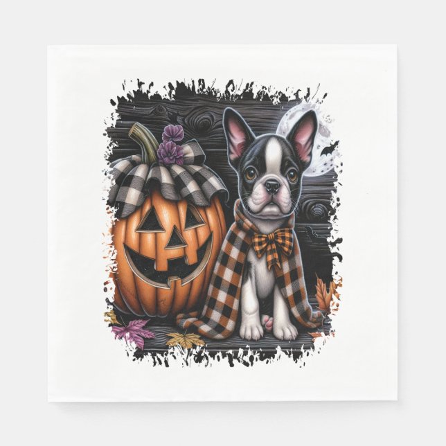 Boston Terrier Hund Halloween Pappersservett (Framsidan)