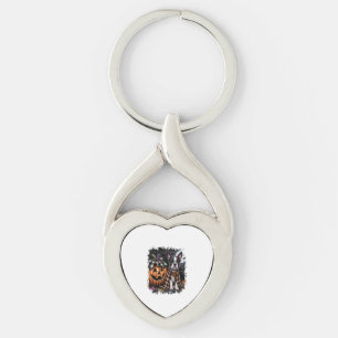 Boston Terrier Hund Halloween Twisted Heart Silverfärgad Nyckelring