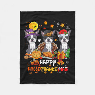 Boston Terrier Hund Happy halloween Thanksgiving C Fleecefilt