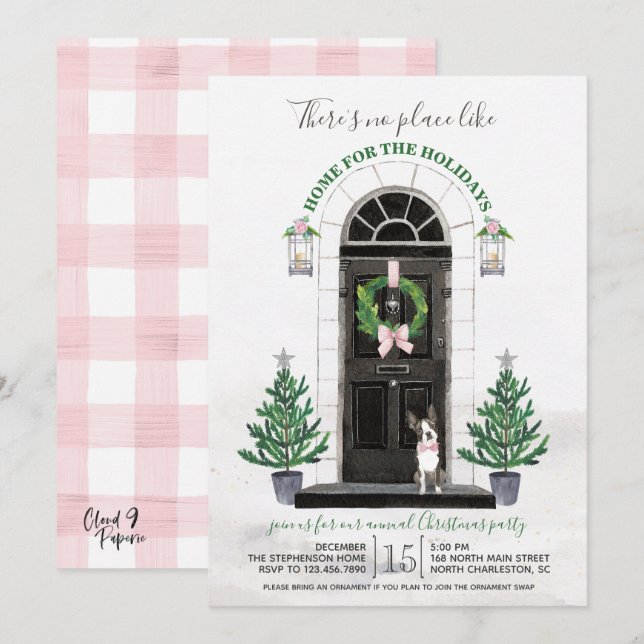 Boston Terrier Hund Helgdag jul Party Inbjudningar (Fram/baksida)