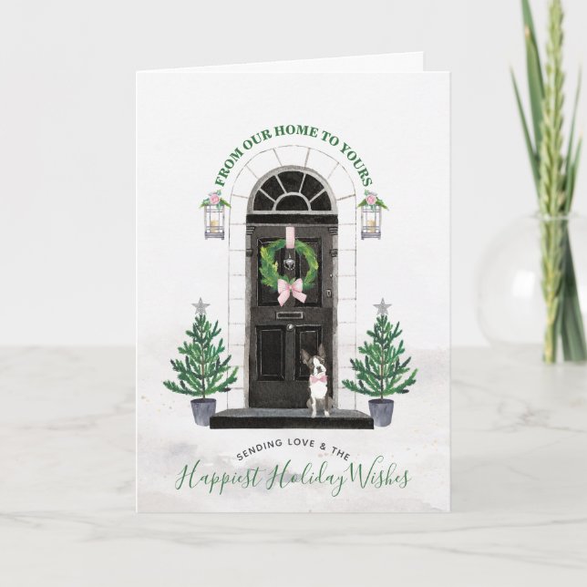 Boston Terrier Hund Helgdag-julhälsningskort Helgkort (Framsida)