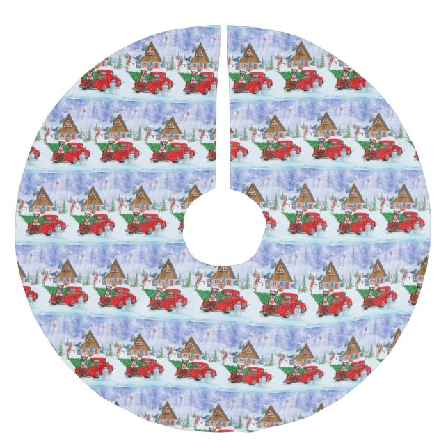 Boston Terrier hund i julleveransen Lastbil Julgransmatta Borstad Polyester (Framsidan)