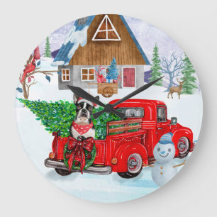 Boston Terrier hund i julleveransen Lastbil Stor Klocka