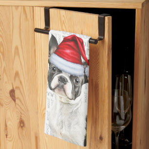 Boston Terrier Hund i jultomten Woof jul Kökshandduk