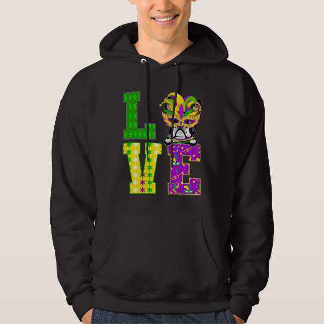 Boston Terrier Hund I Kärlek Mardi Gras Costume Ma Hoodie (Framsida)