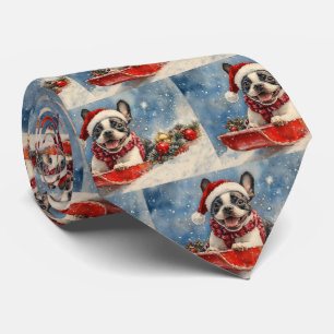 Boston Terrier Hund i släde Låt det snöa jul Slips