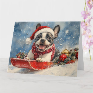 Boston Terrier Hund i Sledge Låt det snöa jul Kort
