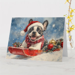 Boston Terrier Hund i Sledge Låt det snöa jul Kort