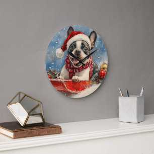 Boston Terrier Hund i Sledge Låt det snöa jul Stor Klocka