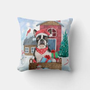 Boston Terrier Hund I snö Hund House Kudde