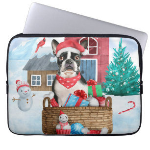 Boston Terrier Hund I snö Hund House Laptop Fodral