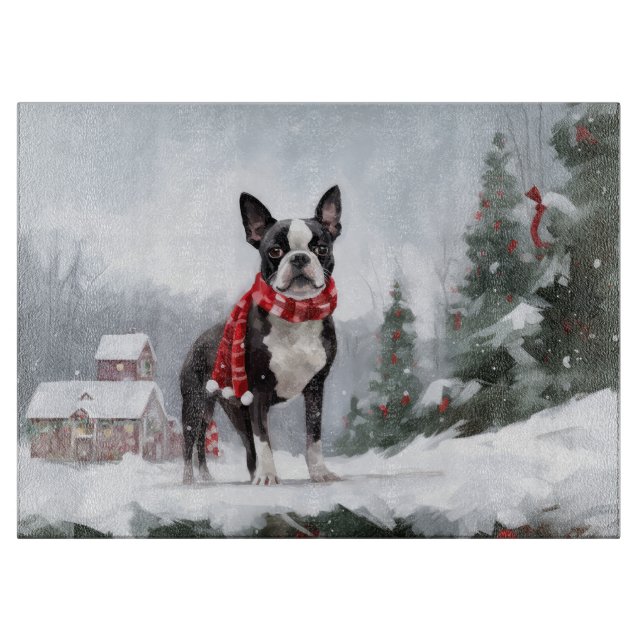 Boston Terrier Hund i Snö jul (Framsidan)