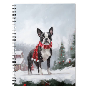 Boston Terrier Hund i Snö jul Anteckningsbok
