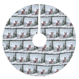 Boston Terrier Hund i Snö jul Julgransmatta Borstad Polyester