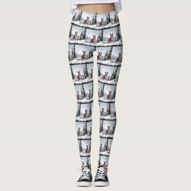 Boston Terrier Hund i Snö jul Leggings (Framsida)