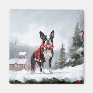 Boston Terrier Hund i Snö jul Magnet