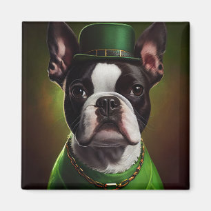Boston Terrier hund i St. Patrick Dress Magnet