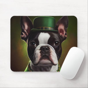 Boston Terrier hund i St. Patrick Dress Musmatta