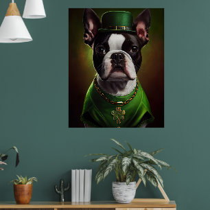 Boston Terrier hund i St. Patrick Dress Poster