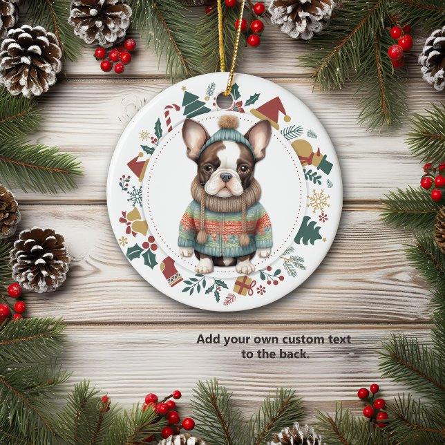 Boston Terrier-Hund i Winter Sweater-jul Julgransprydnad Keramik (Skapare uppladdad)